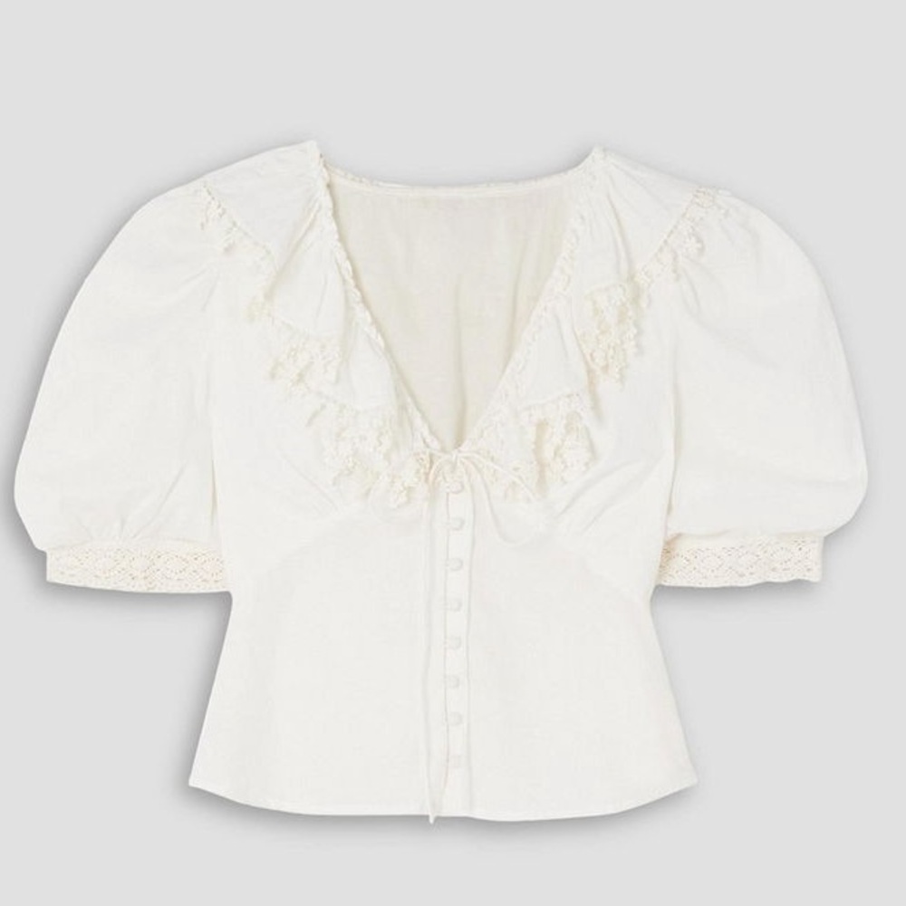 RIXO White Lace Trim Blouse